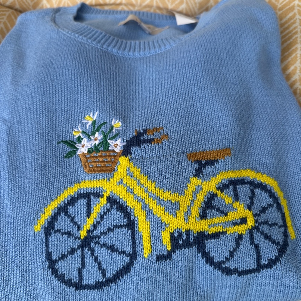 LOFT NWT Spring/Summer Embroidered Bicycle Sweater Light Blue XL